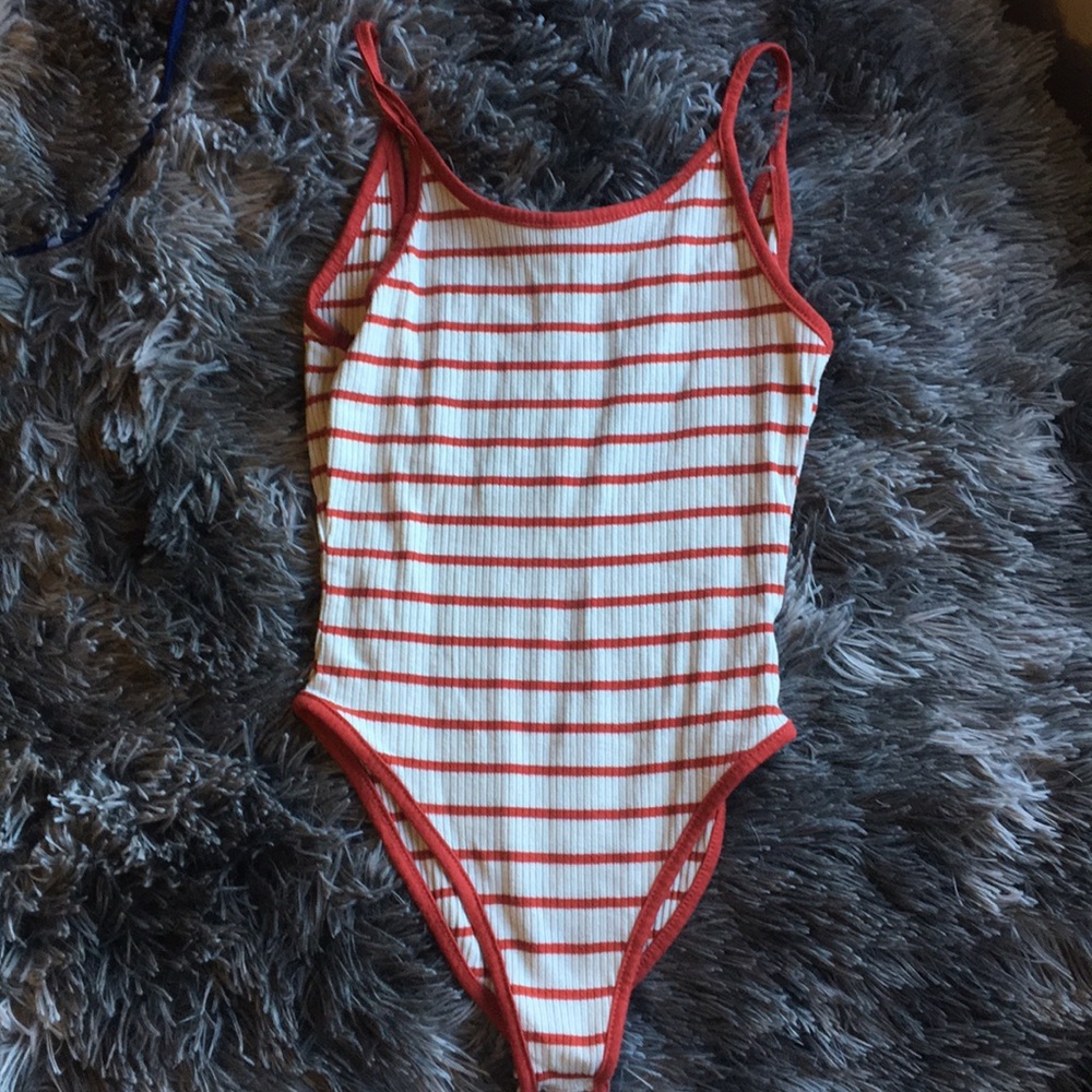 Red and White Striped Body Suit